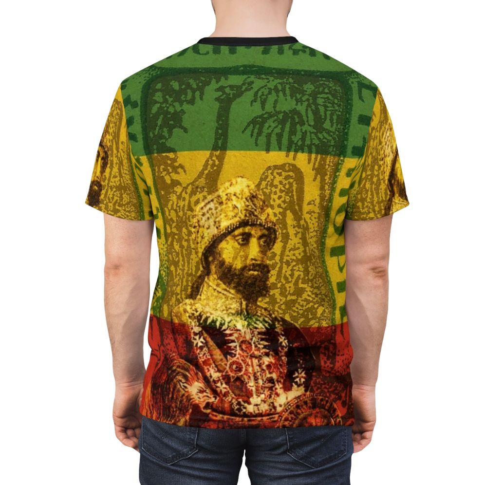 Rastafarian t-shirt design featuring Haile Selassie, the former emperor of Ethiopia - men back