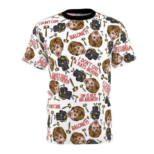 A T-shirt featuring a bold, eye-catching design inspired by the iconic TV personality and legal expert, Judge Judy.