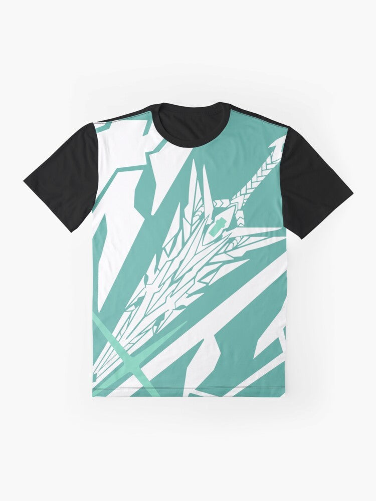 A graphic t-shirt featuring the Third Aegis Sword from the Xenoblade Chronicles 2 video game. - Flat lay