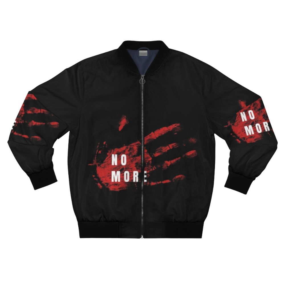 MMIW Missing Murdered Indigenous Women Bomber Jacket with red hand symbol and tribal design