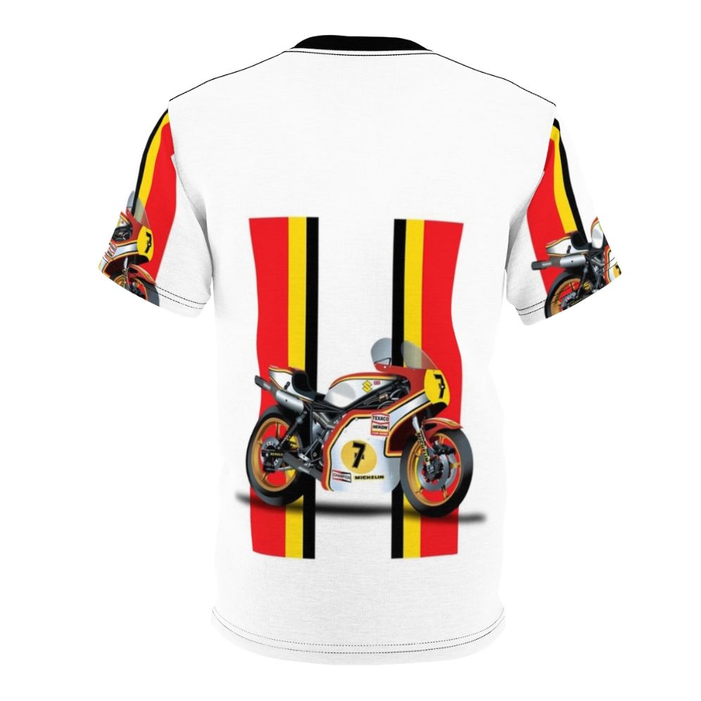 Vintage-style graphic t-shirt featuring Barry Sheene, the legendary motorcycle racer - Back