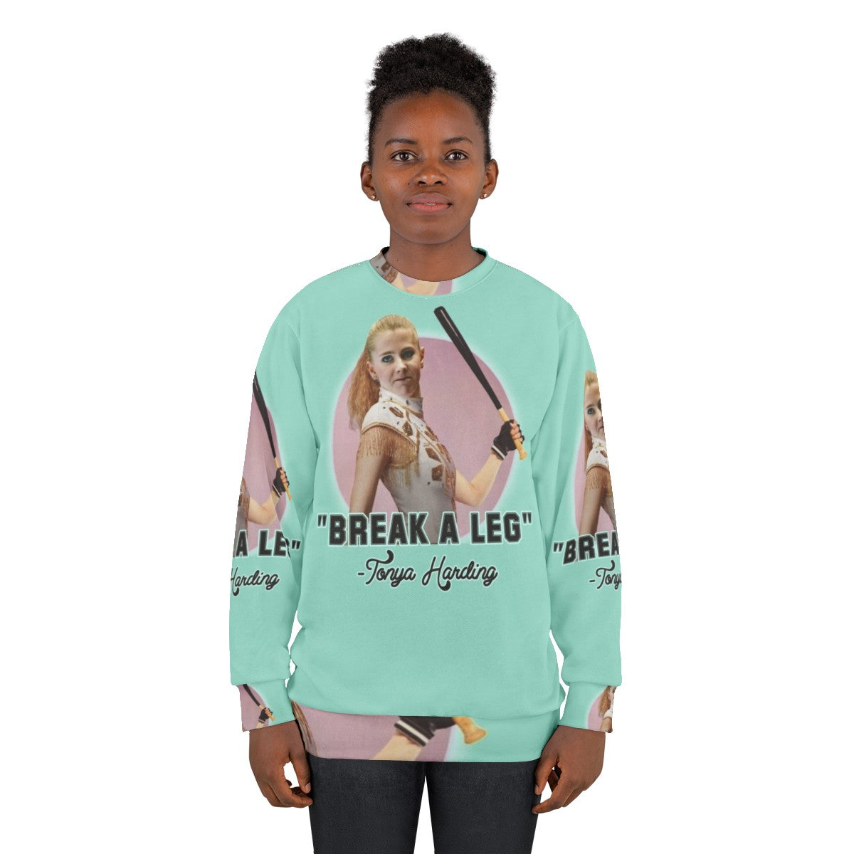 Tonya Harding ice skater funny sweatshirt with 90s pop art design - women