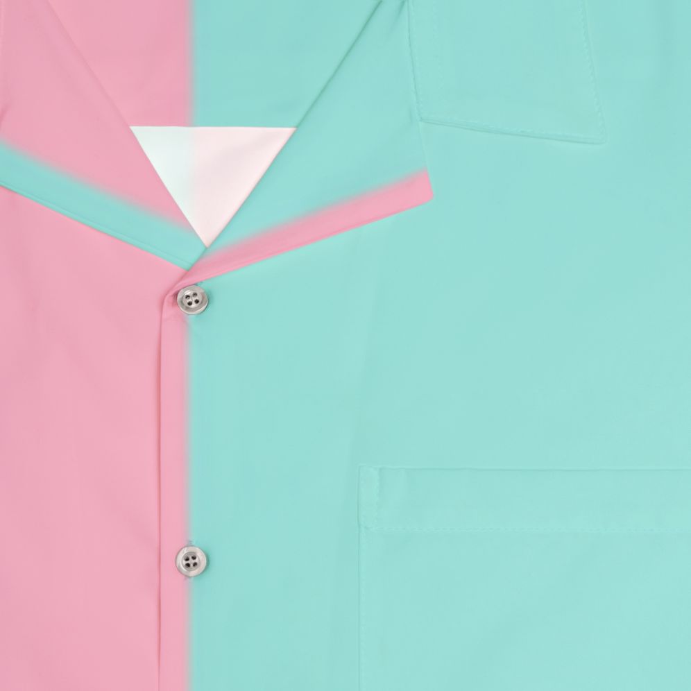 Pastel Geometric Half Pink and Blue Hawaiian Shirt - Detail