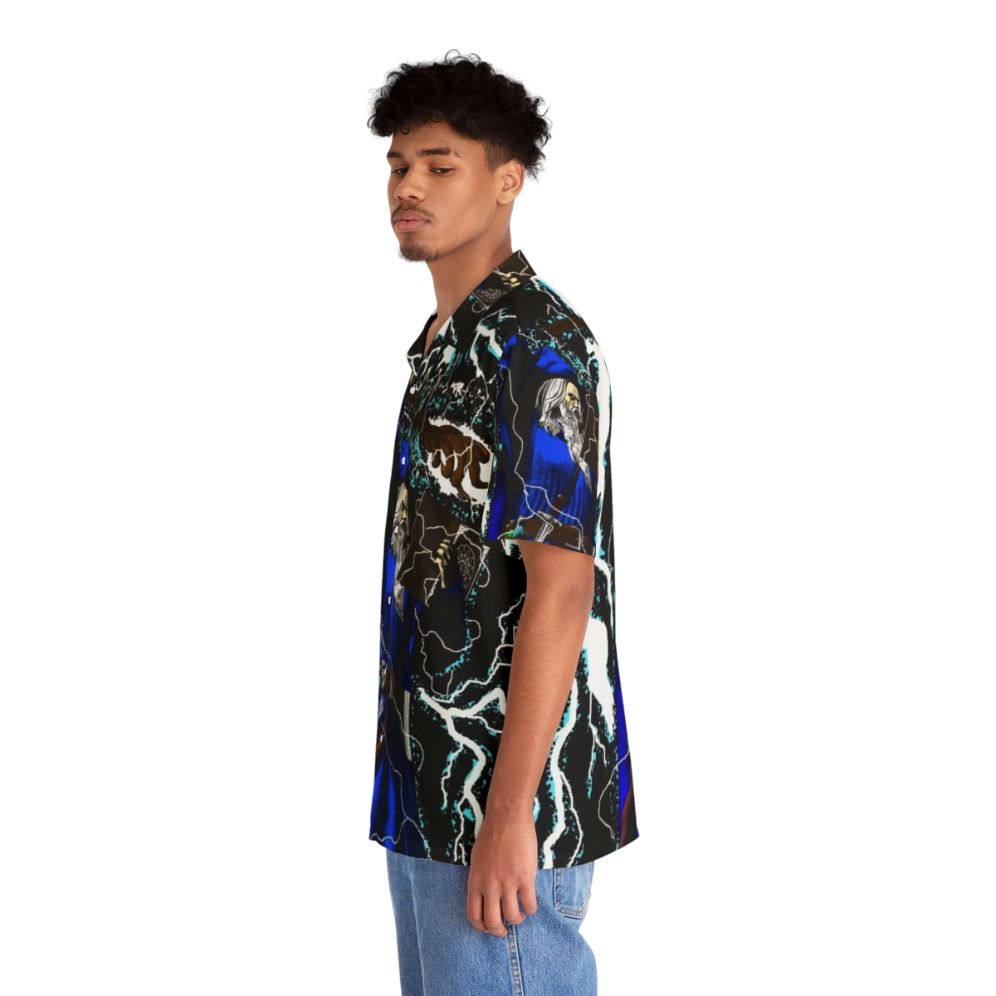 Magical wizard blue hawaiian shirt with fantasy and pop culture elements - People Left