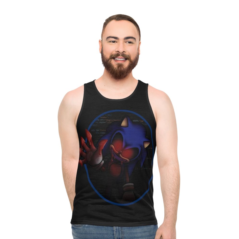 Spooky horror unisex tank top with video game character design - men