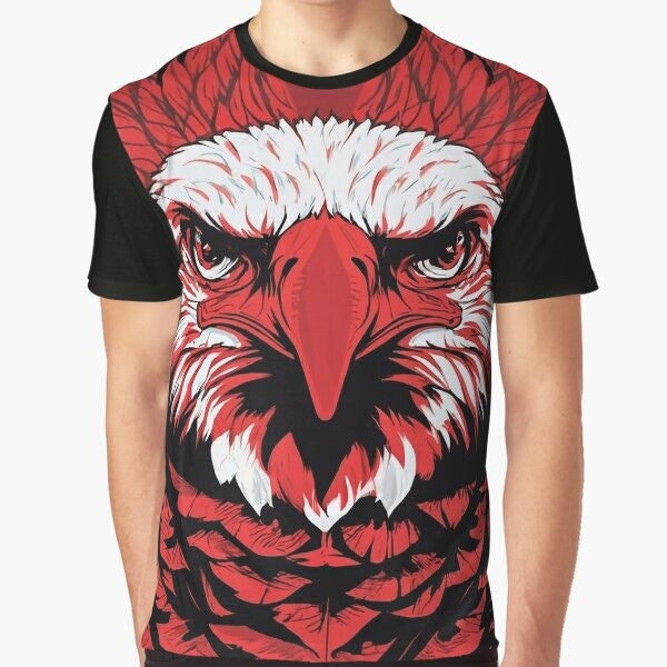 A vibrant graphic design featuring a majestic red eagle, a symbol of American patriotism and freedom.