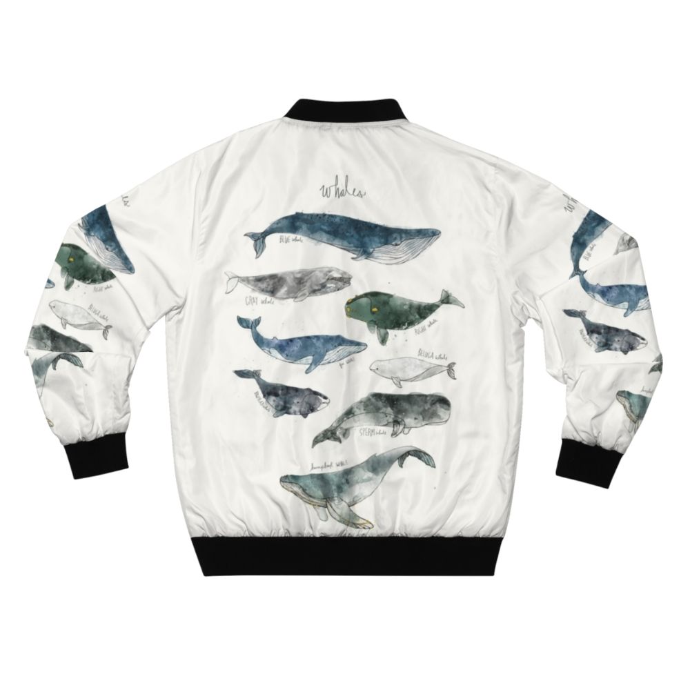 Whales humpback bomber jacket in gray and blue watercolor design - Back