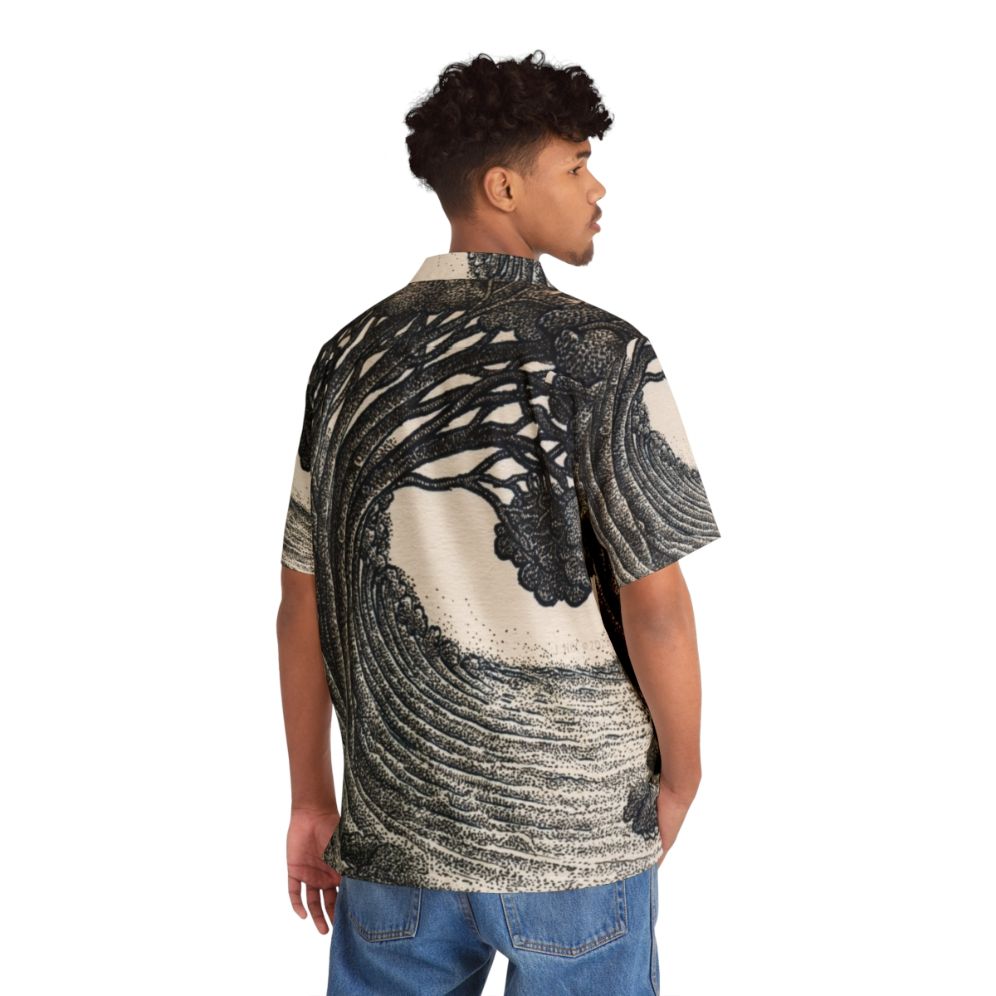 Tree Wave Hawaiian Shirt with nature inspired ink drawing print - People Back