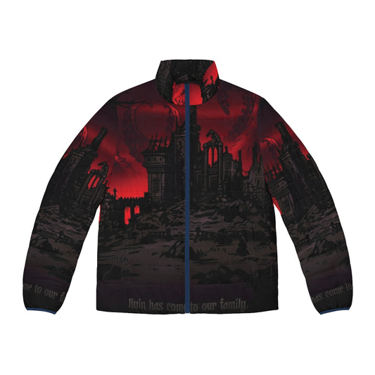 Ruin Puffer Jacket - Dark fantasy puffer jacket with Lovecraft-inspired design