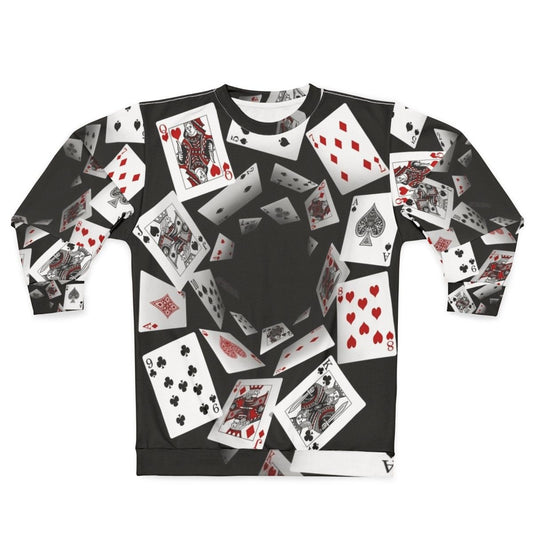 Falling Cards Sweatshirt with Alice in Wonderland Inspired Poker Themed Design