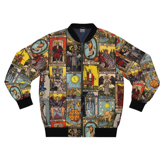 Bomber jacket featuring the major arcana tarot card designs, perfect for the spiritual and mystical fashionista.