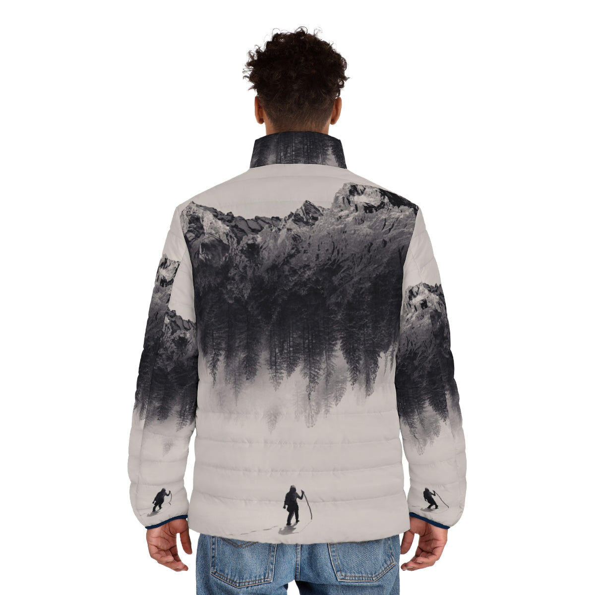 Adventure-Ready Puffer Jacket with Surreal Landscape - men back