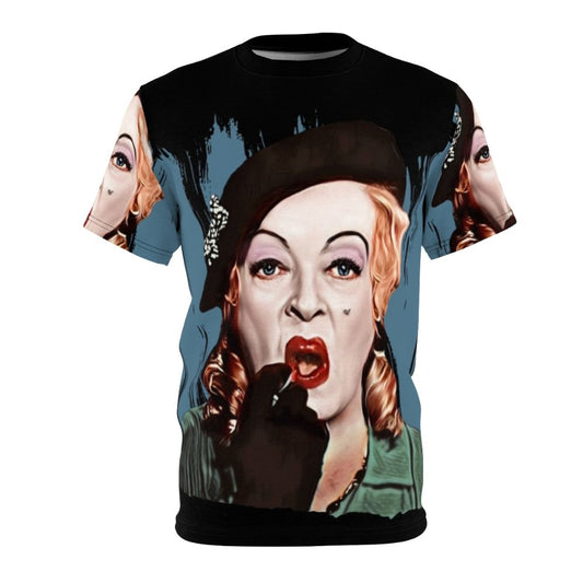 Vibrant and eye-catching AOP t-shirt design inspired by the iconic cult classic film "What Ever Happened to Baby Jane?" featuring the main character Baby Jane Hudson.