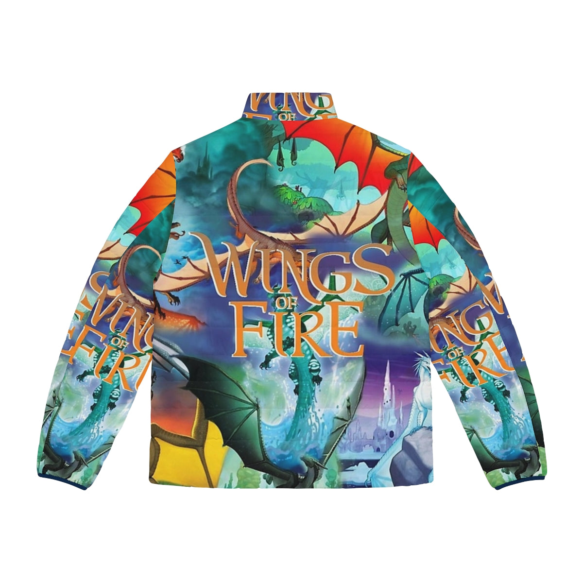 Wings of Fire Dragon Puffer Jacket featuring characters from the popular book series - Back