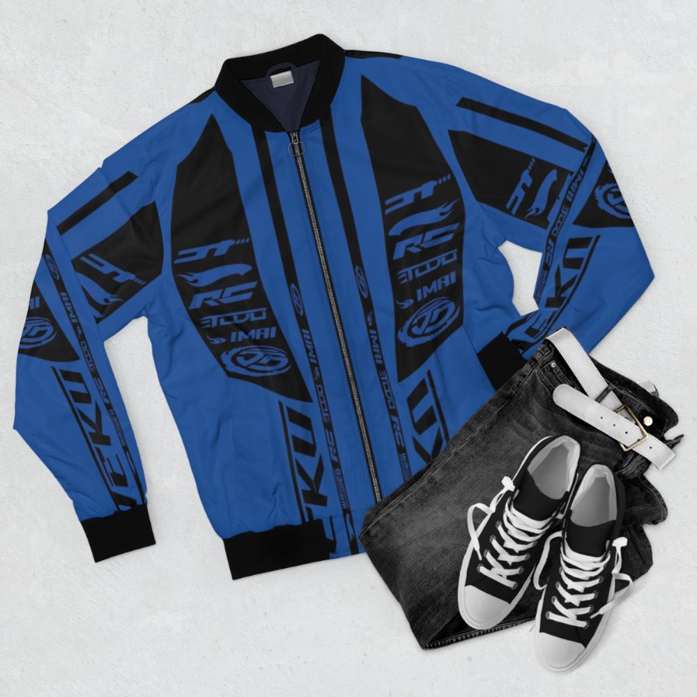 Hot Wheels Acceleracers Chicane Bomber Jacket with Teku symbols and design - Flat lay