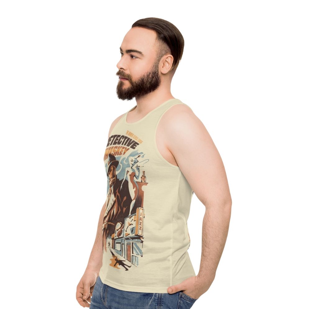 Unisex tank top with detective and whiskey design - men side