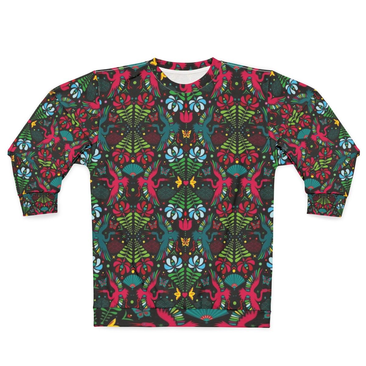 Colorful folk art crane pattern sweatshirt