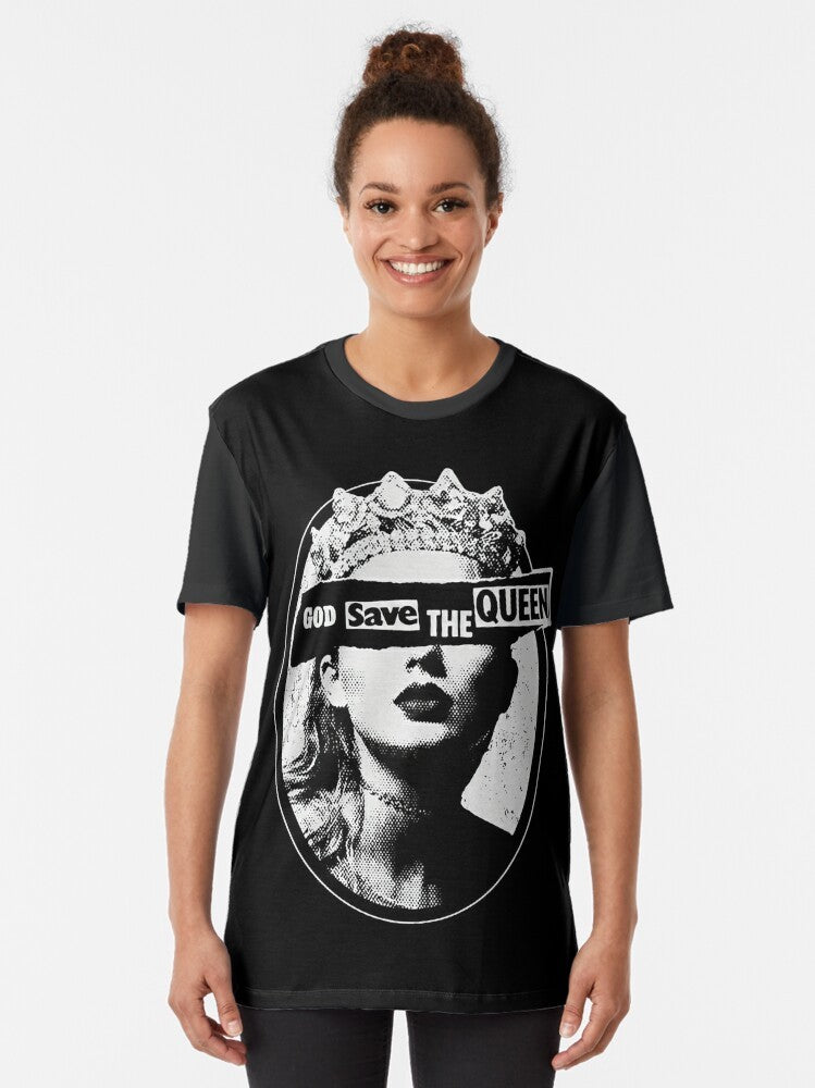 Vintage-style God Save The Queen graphic t-shirt featuring a classic British design - Women