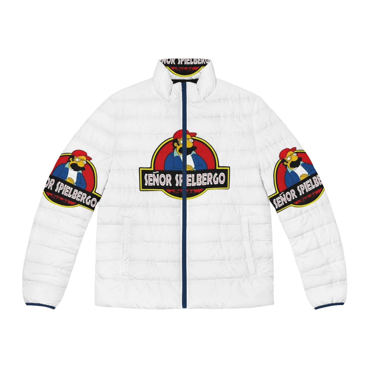 Mr Spielbergo Puffer Jacket, a humorous take on classic cartoon characters