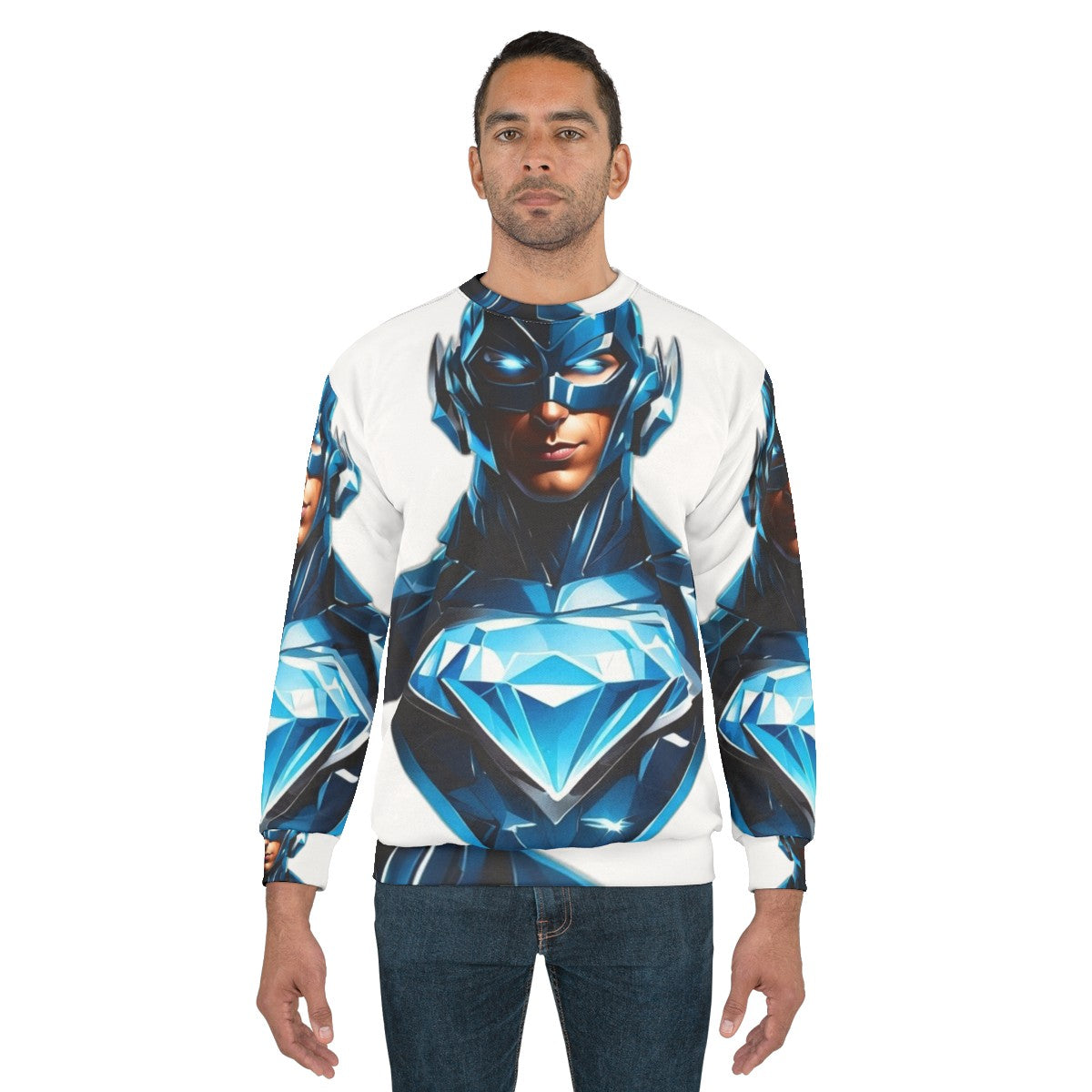 Superhero sweatshirt with glowing diamond design and bold blue color - men