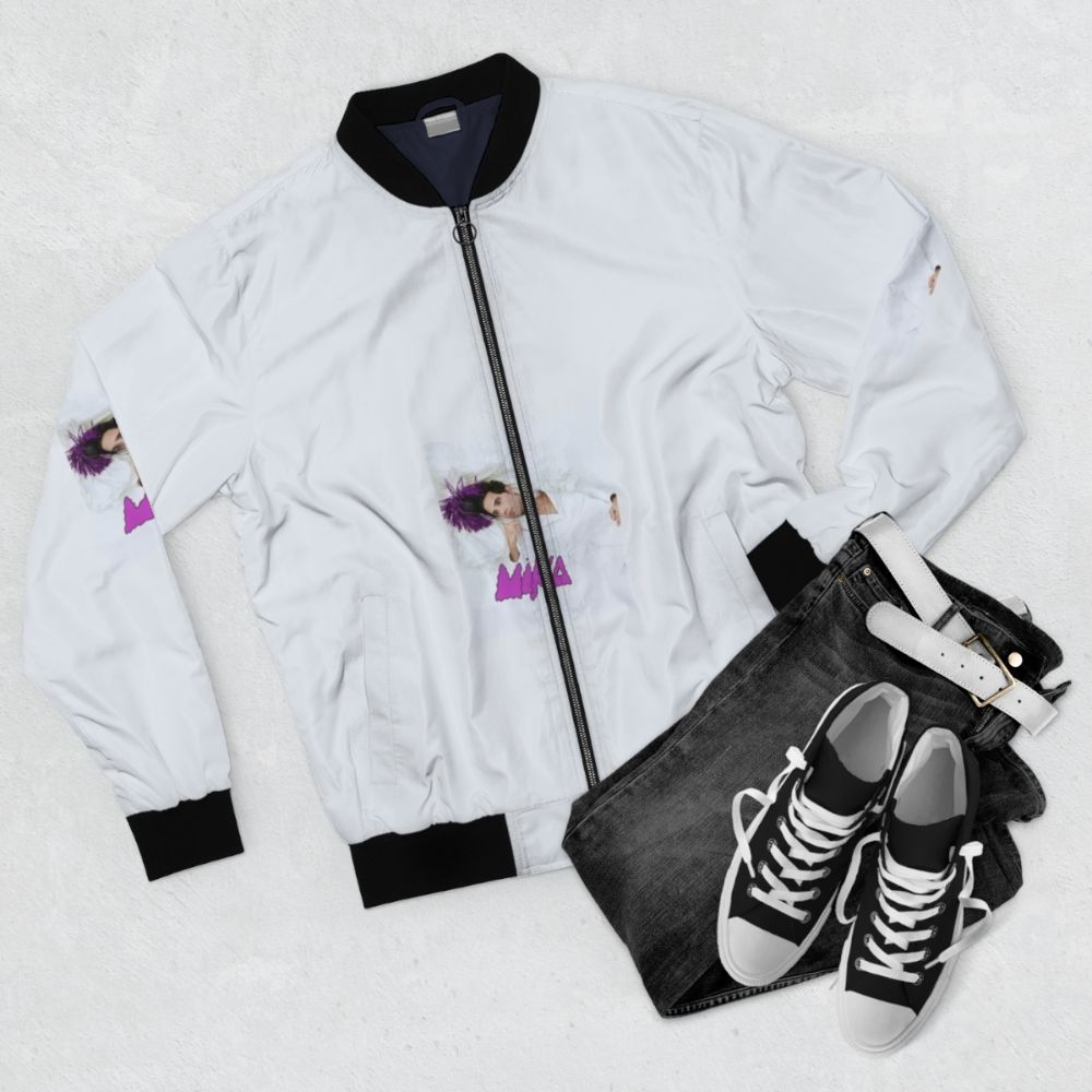 MIKA Bomber Jacket featuring summer festival inspired design - Flat lay