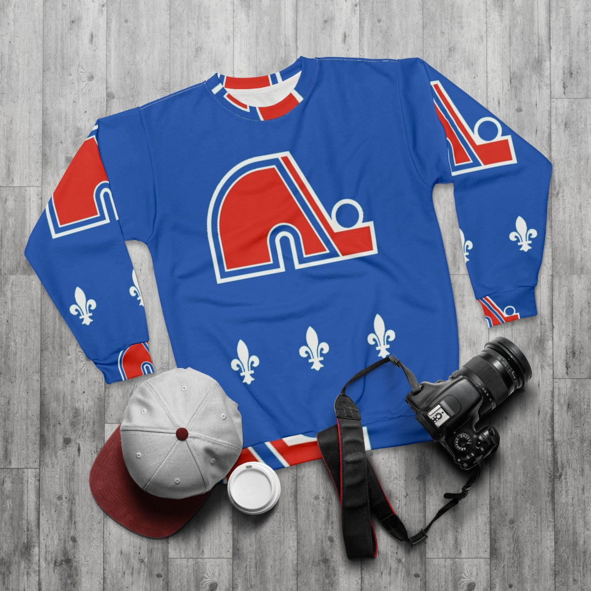 Vintage Quebec Nordiques Retro Hockey Sweatshirt - flat lay