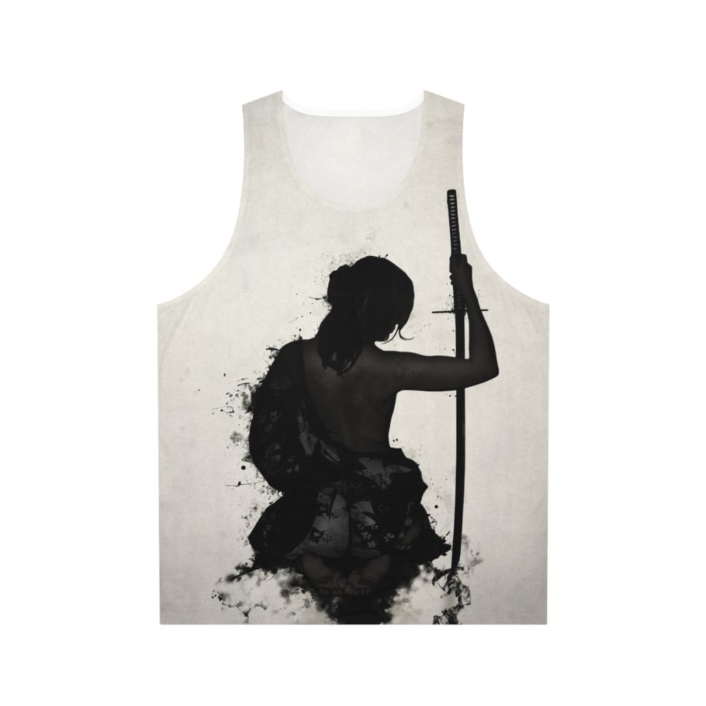 Female Samurai Warrior in Watercolor Splatter Unisex Tank Top