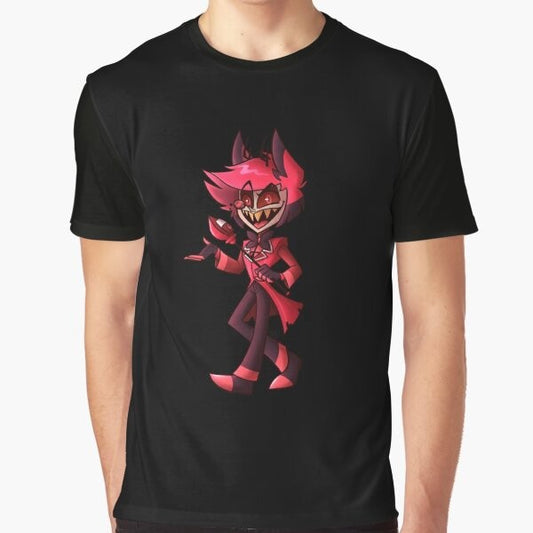 Alastor from the Hazbin Hotel cartoon character on a black graphic t-shirt