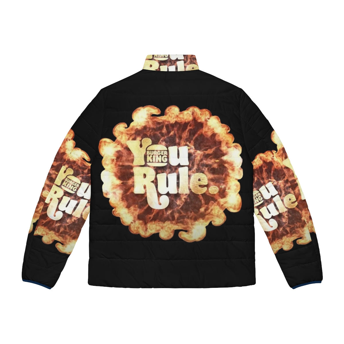 A stylish puffer jacket featuring the "You Rule" Burger King inspired design - Back