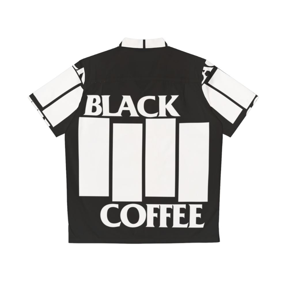 Black coffee-themed Hawaiian shirt with music and metal design - Back