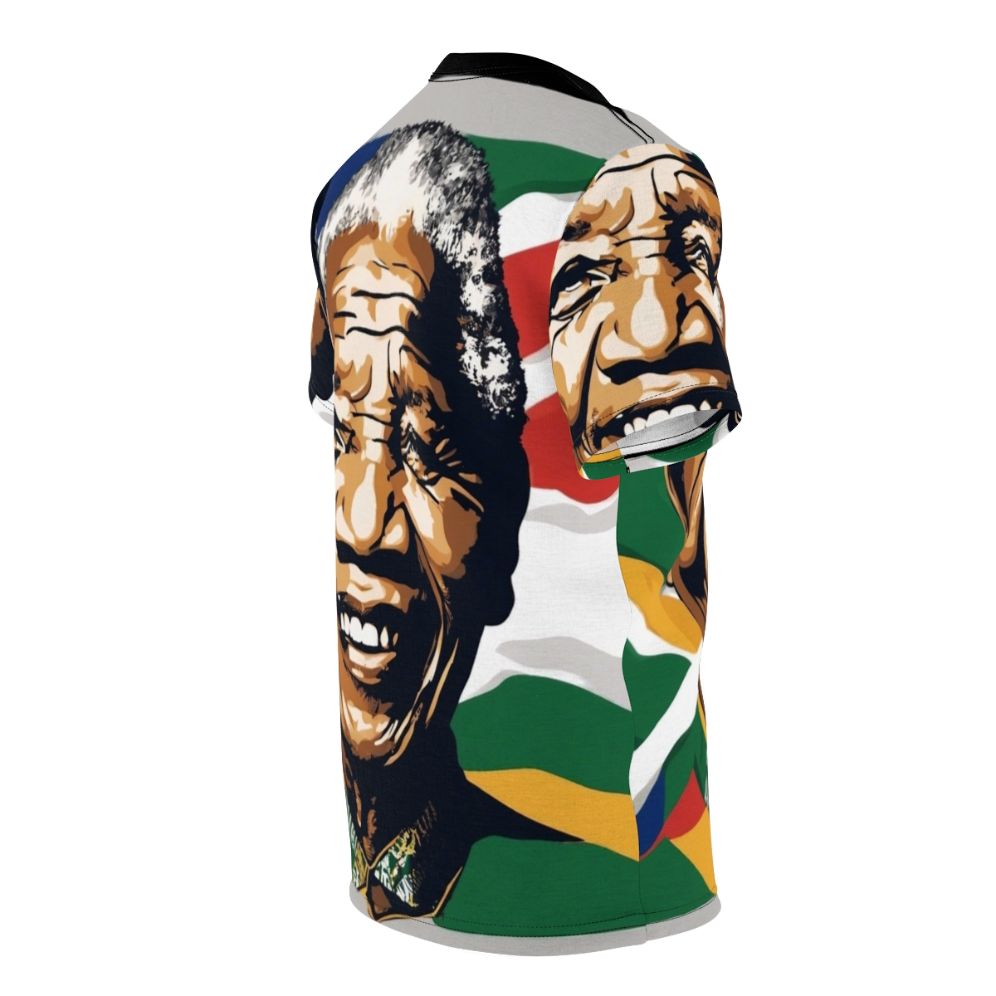 Reggae-style graphic t-shirt celebrating the legacy of Nelson Mandela, the iconic leader from South Africa. - men right