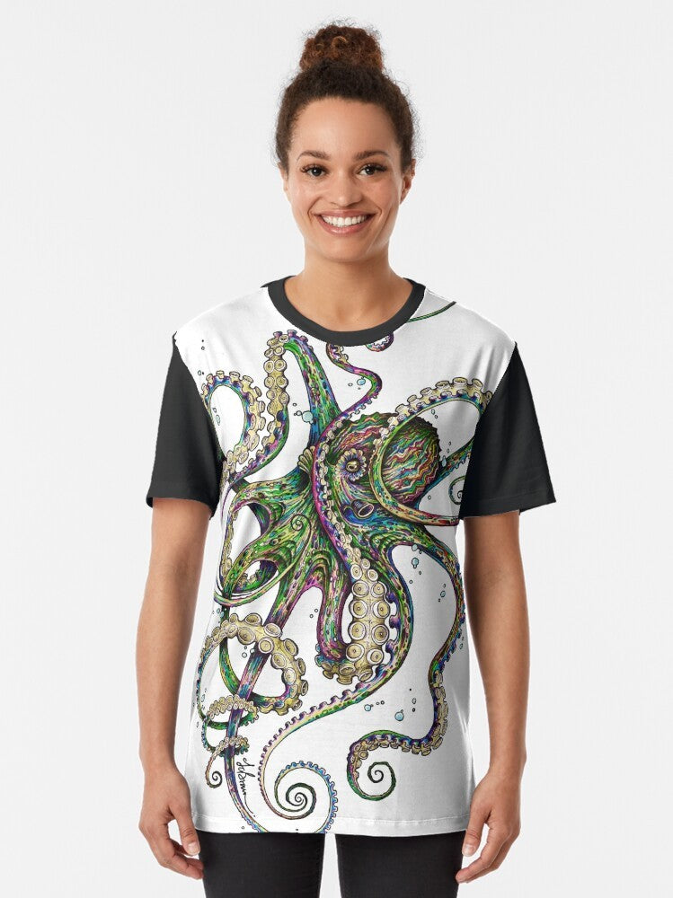 Colorful psychedelic octopus graphic on a t-shirt - Women