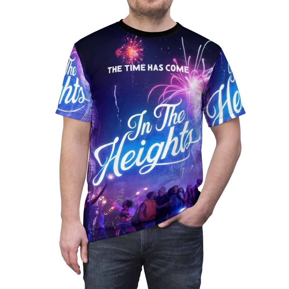 Vibrant t-shirt design inspired by the Broadway musical and 2021 movie In The Heights, featuring Anthony Ramos. - men front