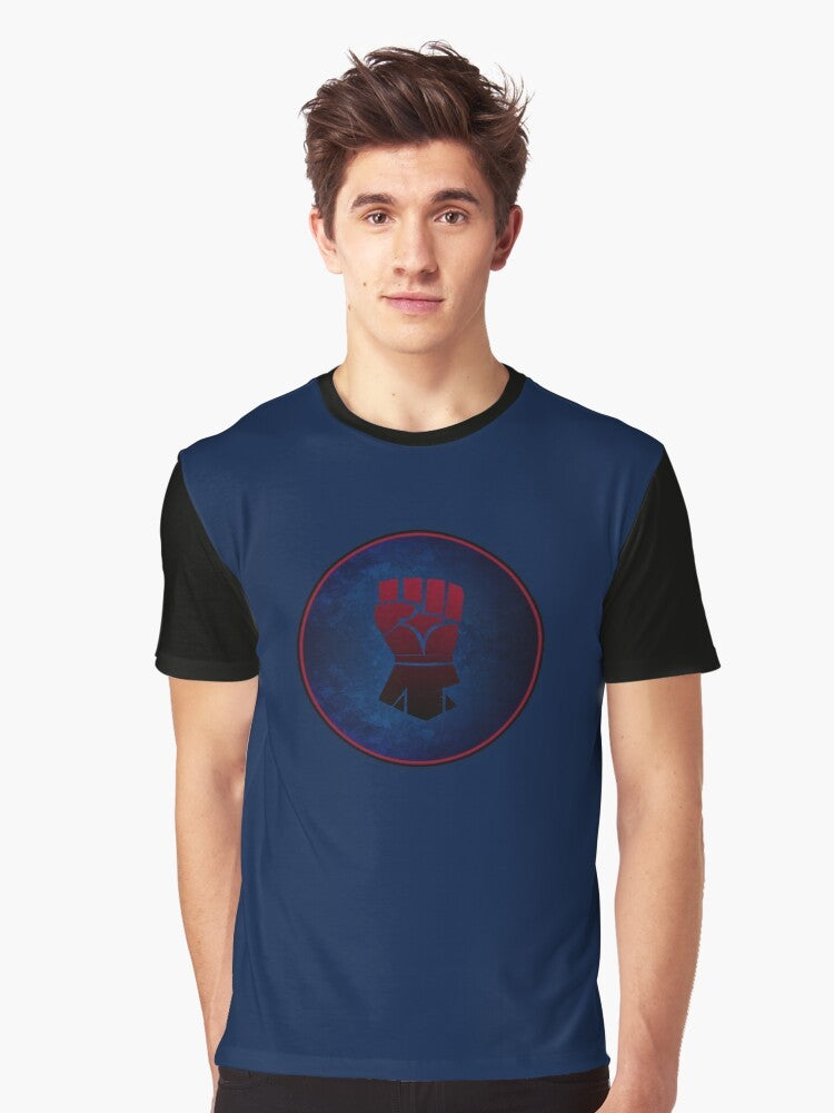 Crimson Fists space marine chapter logo and pauldron symbol on a graphic t-shirt - Men