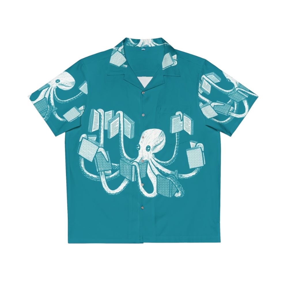 "Octopus Hawaiian shirt with book and ocean motif for book lovers and introverts"