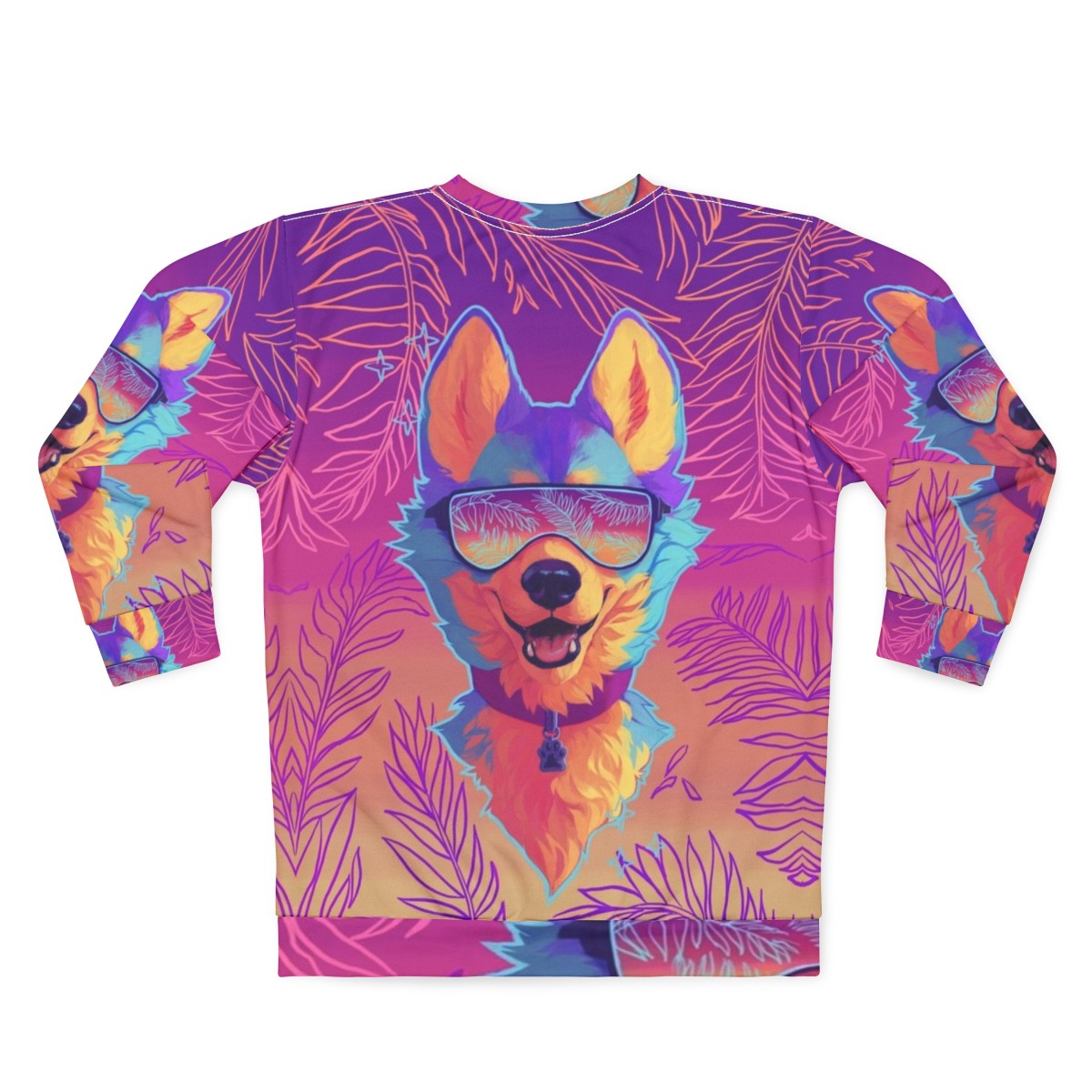 Sparkle Dog Furry Sweatshirt with Vaporwave Aesthetic Design - Back