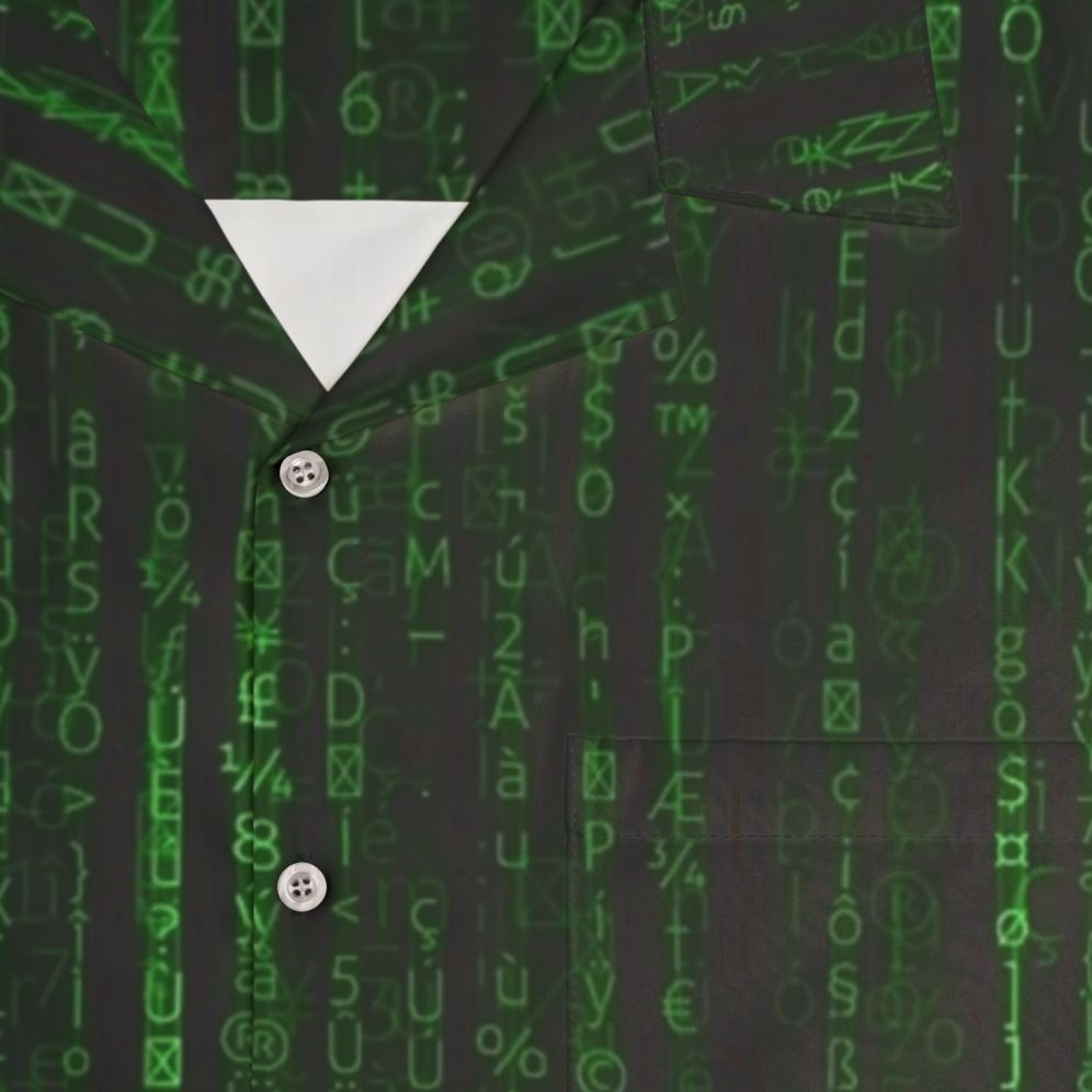 Matrix-Inspired Hawaiian Shirt with Keanu Reeves-Inspired Graphics - Detail