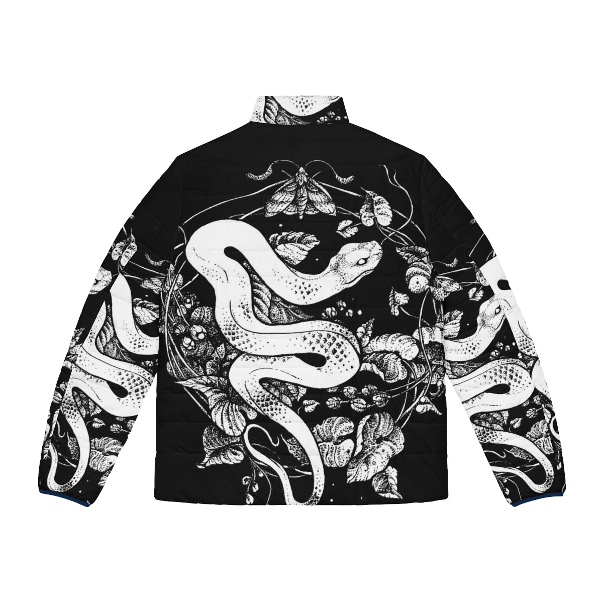 Dark, gothic inspired puffer jacket with nature-based illustrations - Back