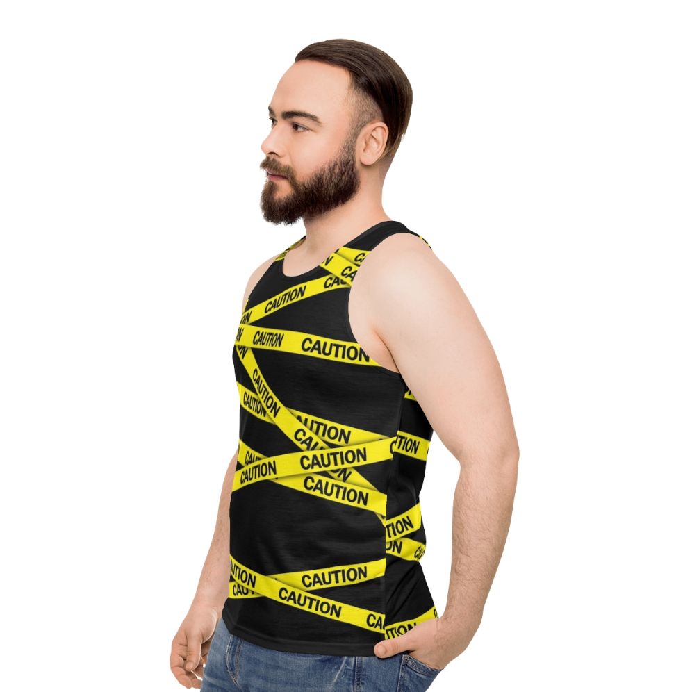 Bright Caution Tape Unisex Tank Top - men side