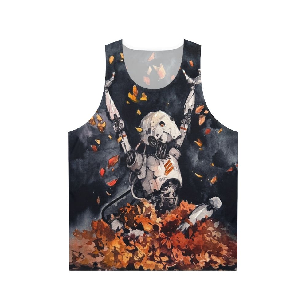 Autumn Fun Unisex Watercolor Tank Top with Nature Robot Design