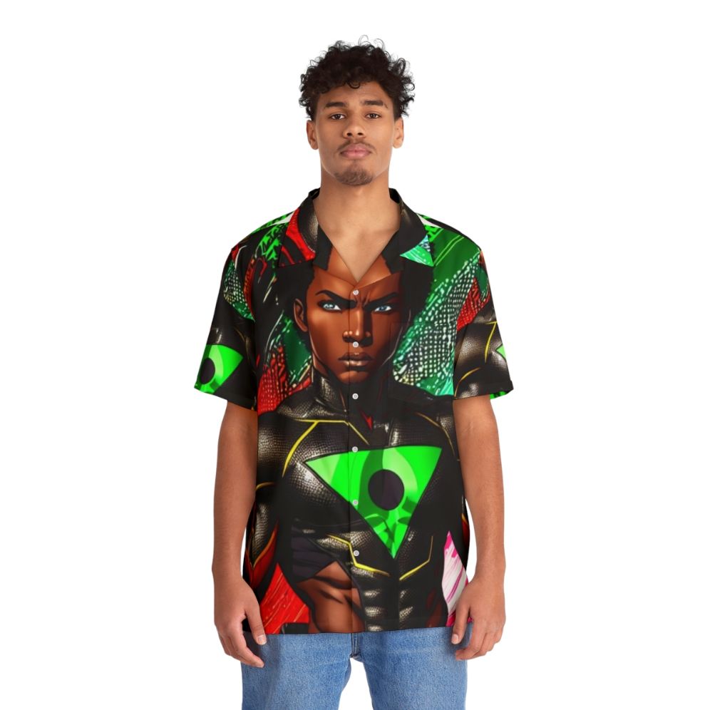 Black Superhero Hawaiian Shirt - People Front