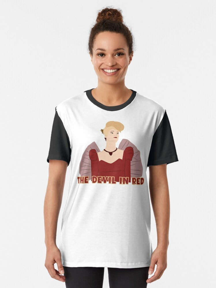 Bridgerton Netflix graphic t-shirt featuring the character Cressida Cowper in a red dress - Women