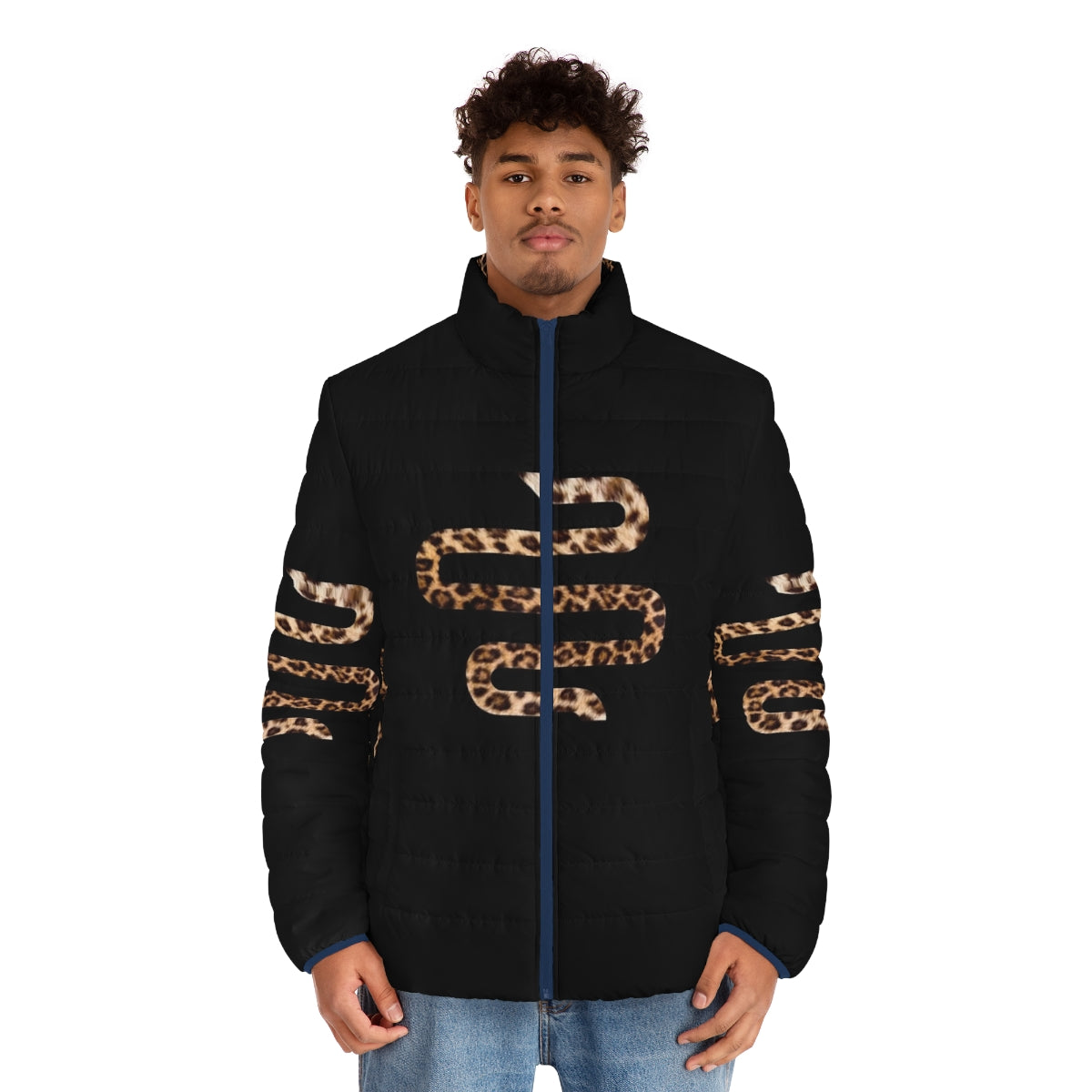 Sickick Cheetah Print Puffer Jacket featuring the iconic Sickick snake and cheetah design - men front