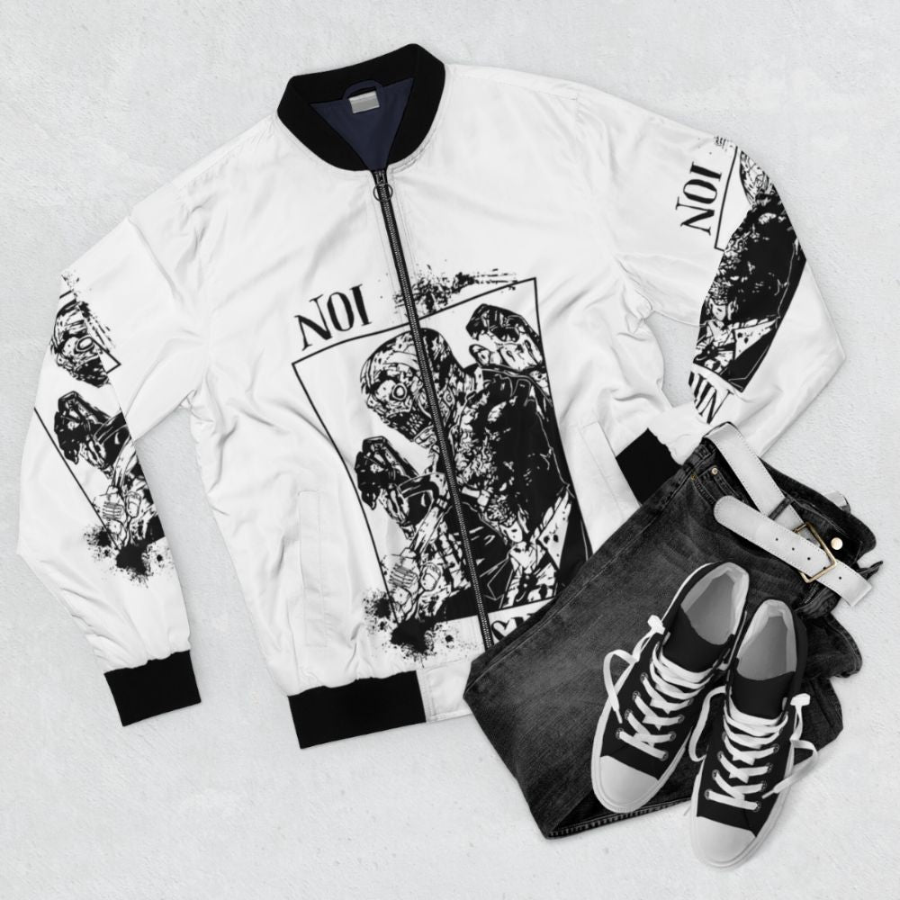 Dorohedoro Shin and Noi Bomber Jacket - Cool Anime Inspired Fashion - Flat lay