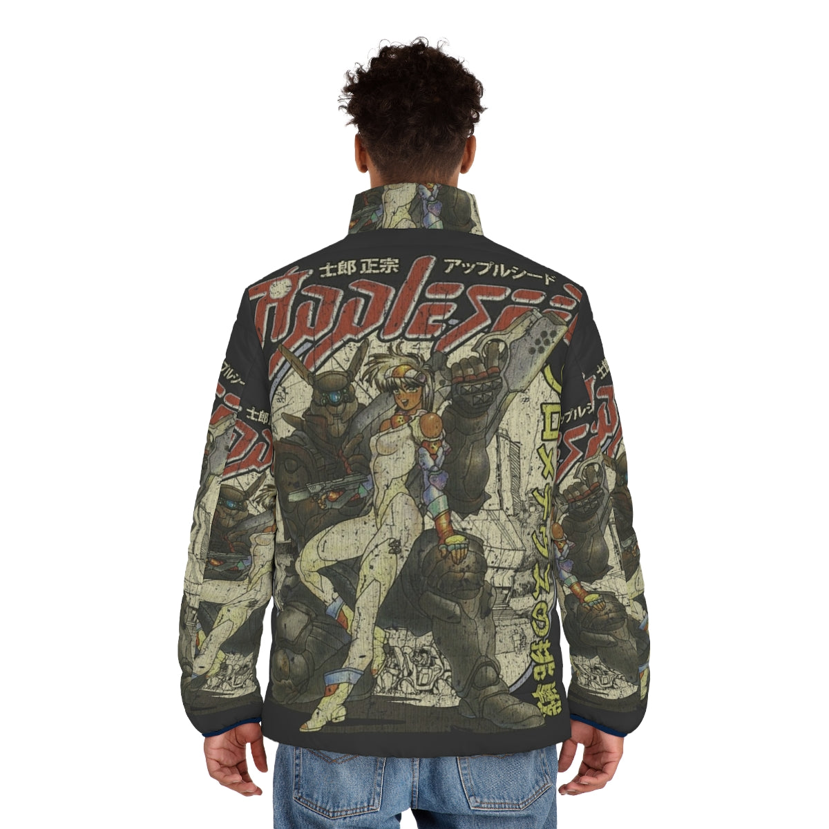 Appleseed puffer jacket with anime-inspired graphics and vintage design - men back