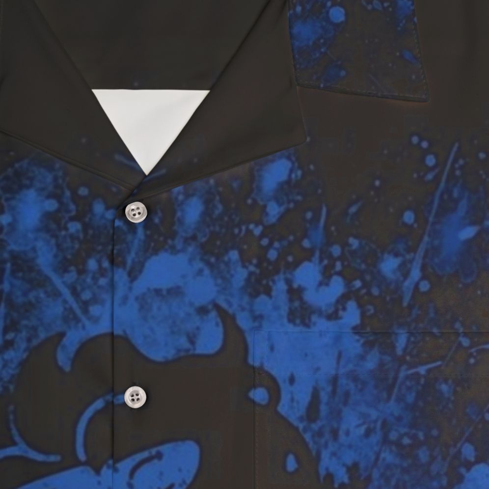 Blue lion splatter pattern Hawaiian-style shirt inspired by Fire Emblem - Detail