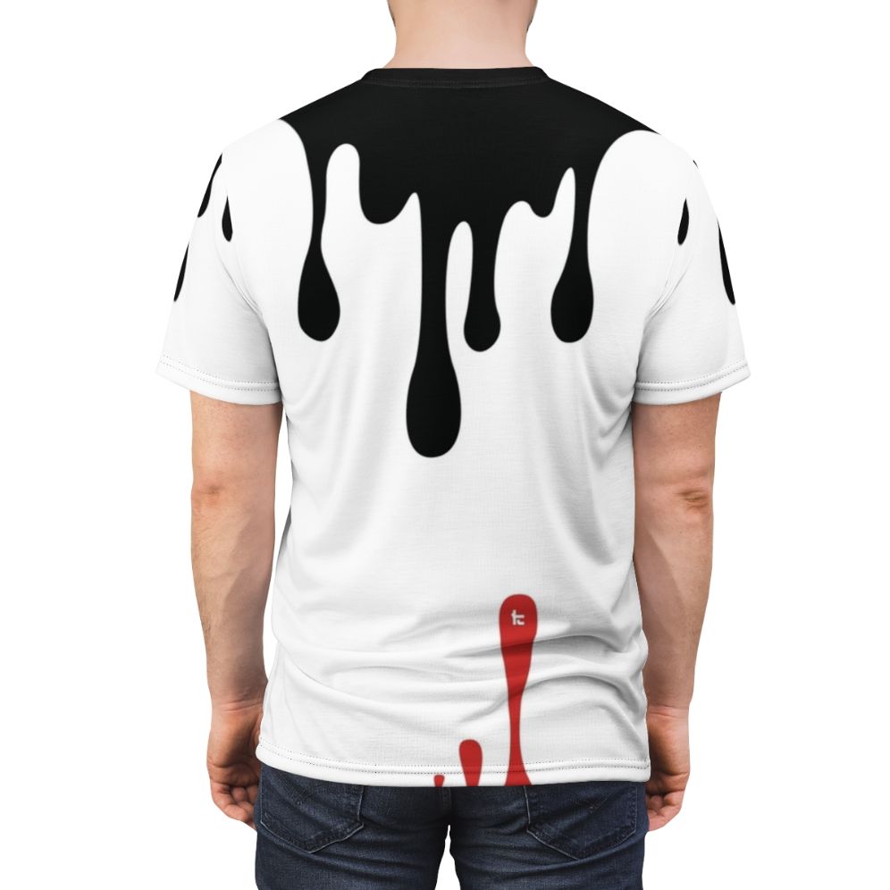 Splatoon-inspired t-shirt with Toni Kensa style tricolor contrast graphic design featuring squid forms - men back