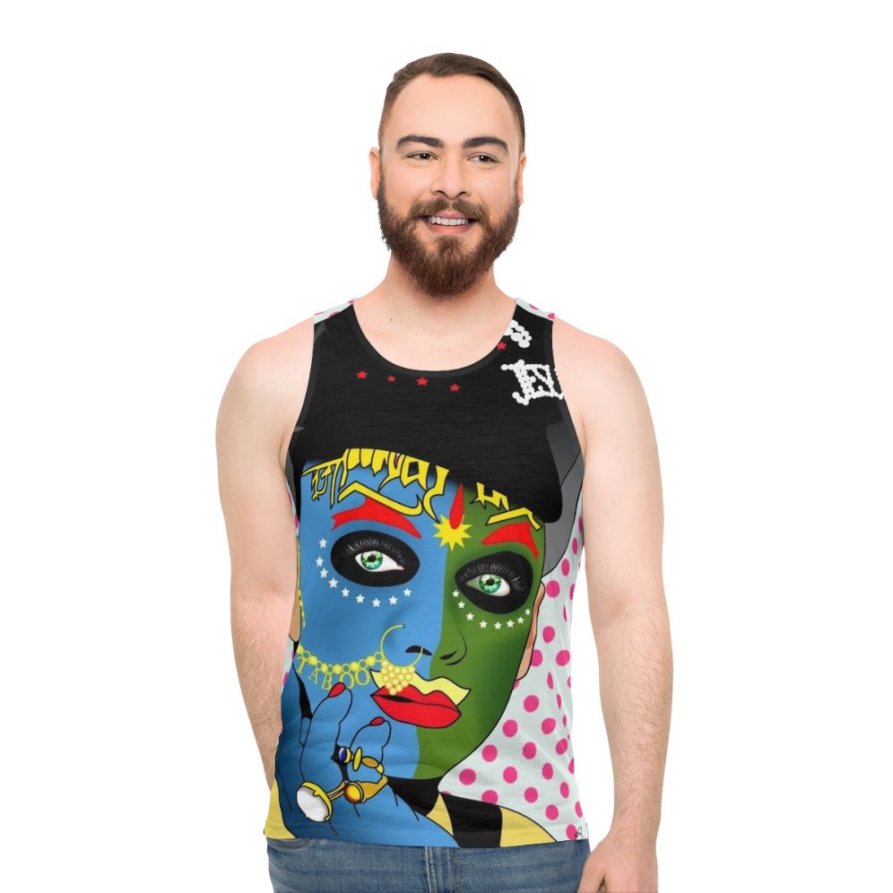 Leigh Bowery Inspired Unisex Tank Top with Vibrant Pop Art Graphic - men