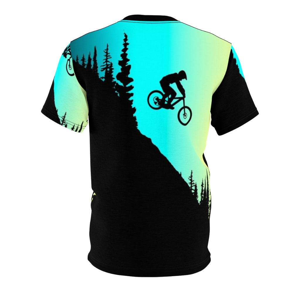 Colorful AOP t-shirt design featuring mountain biking silhouettes - Back