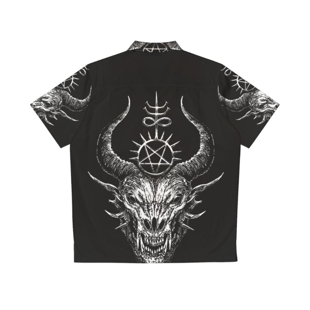 Dark Satanic Demon Hawaiian Shirt with Leviathan Cross Design - Back